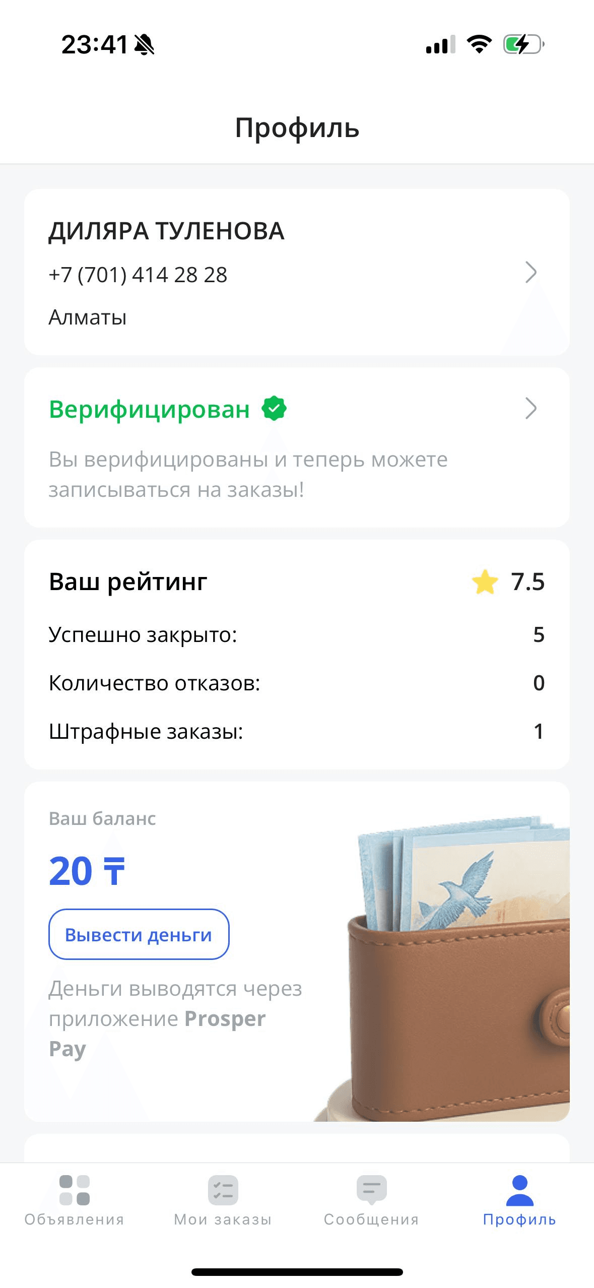Профиль исполнителя